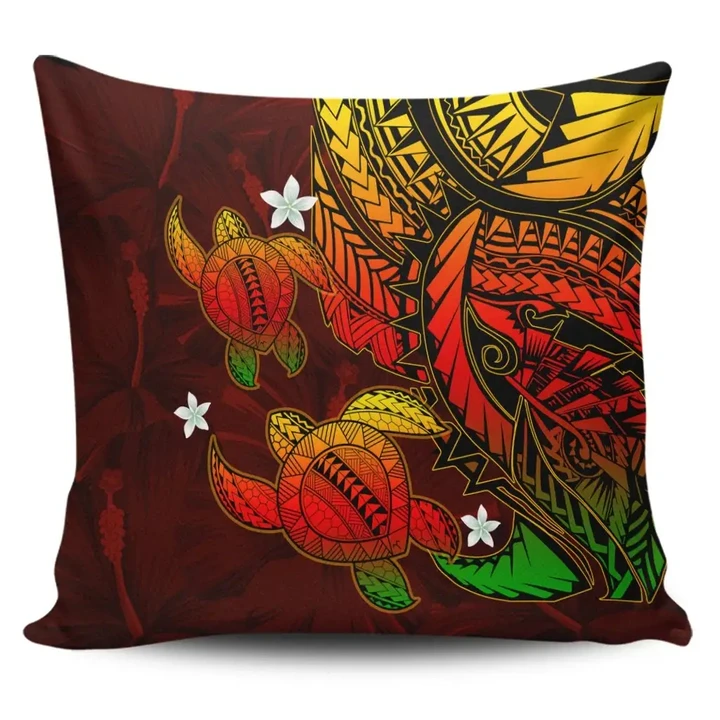Alohawaii Home Set - Hawaii Polynesian Turtle Hibiscus Pillow Covers - Color Flag