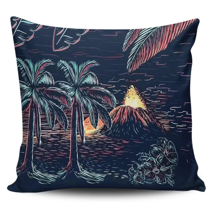 Alohawaii Home Set - Hawaiian Palm Tree Volcano Night On The Land Pillow Covers