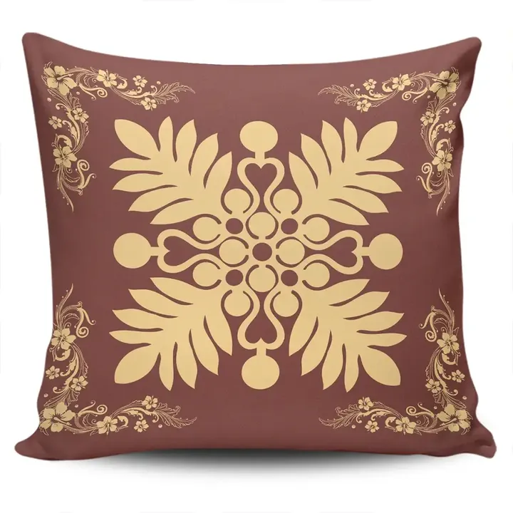 Alohawaii Home Set - Hawaiian Quilt Maui Plant And Hibiscus Pattern Pillow Covers - Beige Coral