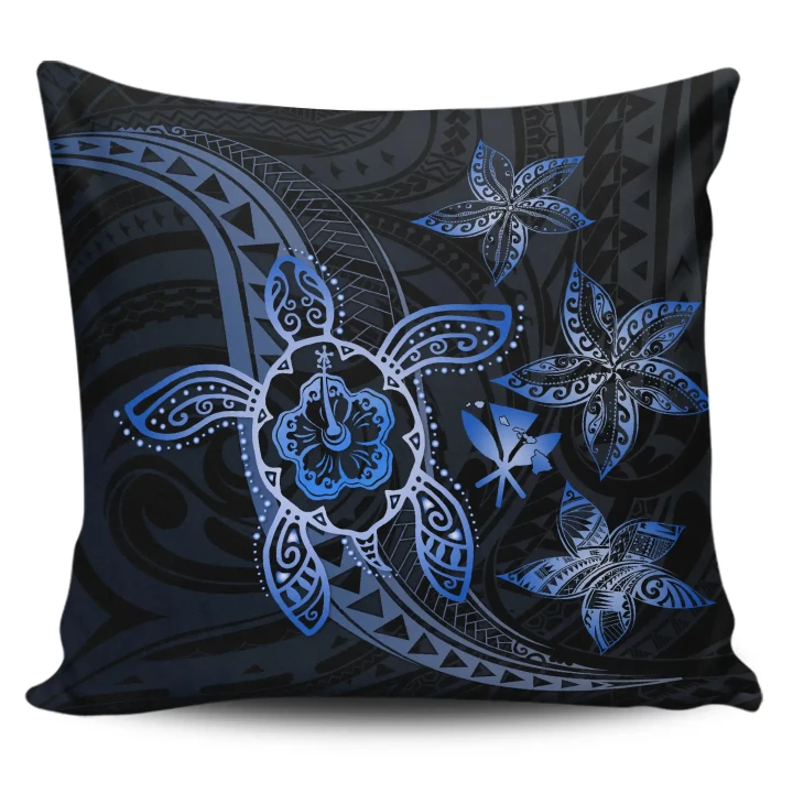 Alohawaii Home Set - Kanaka Map Hibiscus Plumeria Turtle Art Blue Polynesian Pillow Covers
