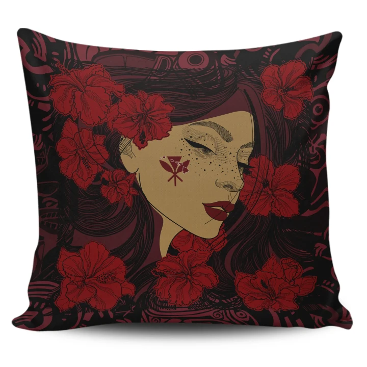 Alohawaii Home Set - Hawaii Kanaka Polynesian Hula Girl Pillow Cover - Black Style
