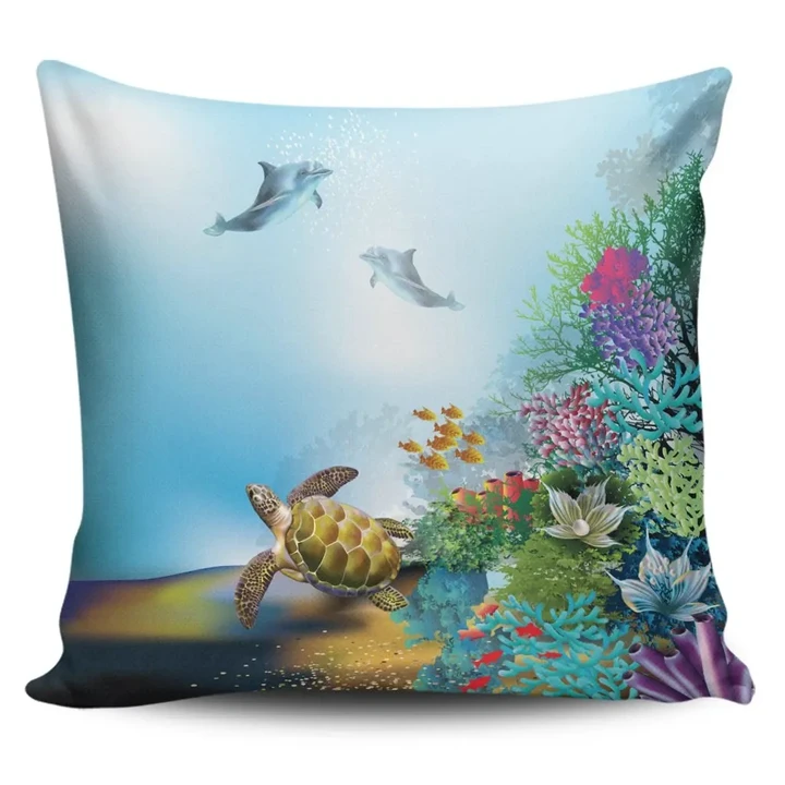 Alohawaii Home Set - Hawaiian Turtle Dolphin In The Ocean Polynesian Pillow Covers