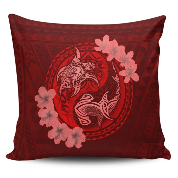 Alohawaii Home Set - Hawaii Yin Yang Turtle Shark Hibiscus Plumeria Pillow Covers - Red