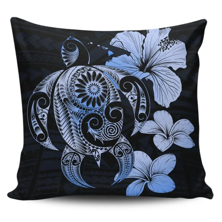 Alohawaii Home Set - Hibiscus Plumeria Mix Polynesian Blue Turtle Pillow Covers