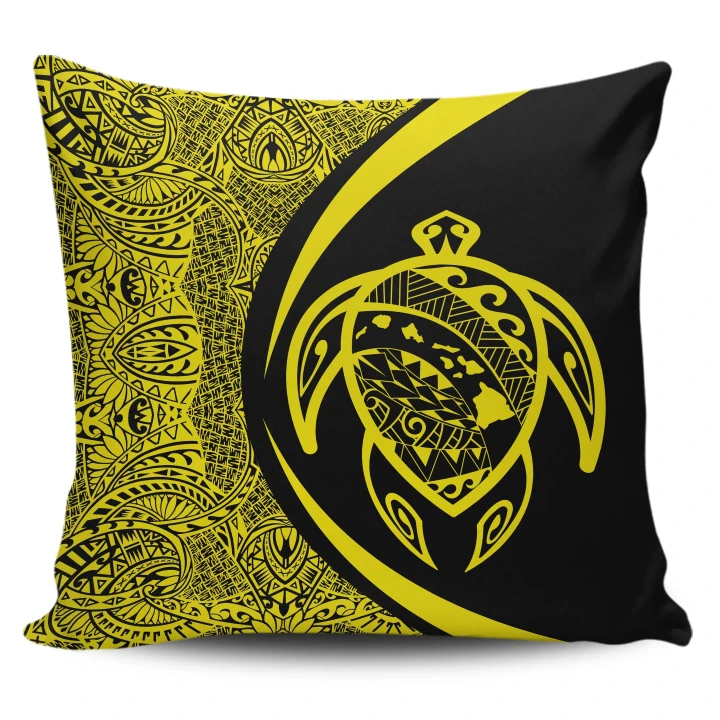 Alohawaii Home Set - Hawaii Turtle Map Polynesian Pillow Covers - Yellow - Circle Style
