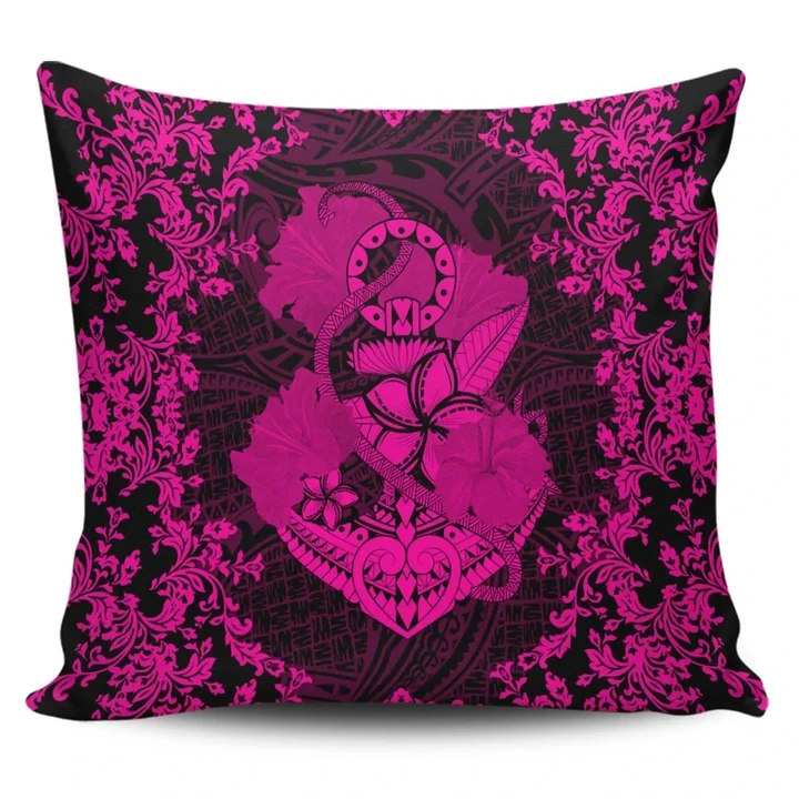 Alohawaii Home Set - Hawaii Anchor Hibiscus Flower Vintage Pillow Covers Pink