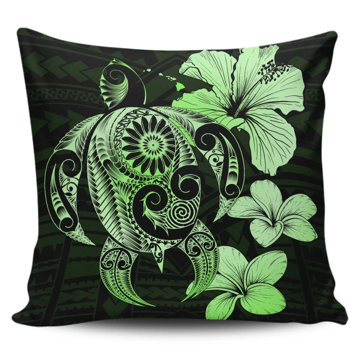 Alohawaii Home Set - Hibiscus Plumeria Mix Polynesian Green Turtle Pillow Covers