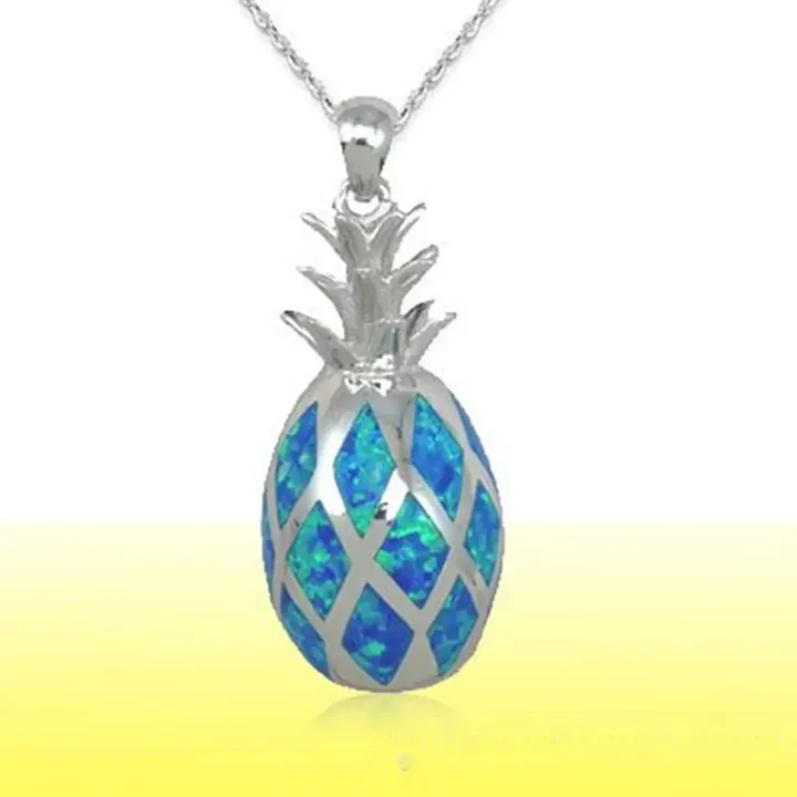 Hawaiian Pineapple Shaped Blue Opal Pendant - AH - J7 - Alohawaii