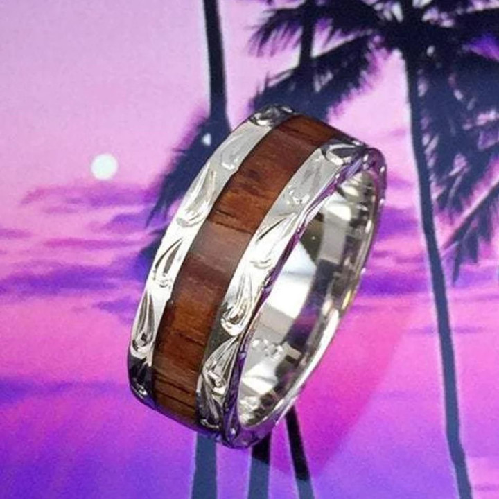 Hawaiian Koa Wood Men's Eternity 7mm Ring - AH - J7 - Alohawaii