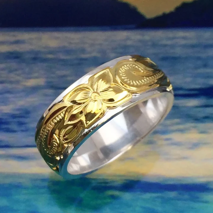 Sterling Silver & Yellow Gold Hawaiian Ring - AH - J7 - Alohawaii