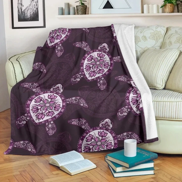 Alohawaii Blanket - Purple Turtle Polynesian Premium Blanket