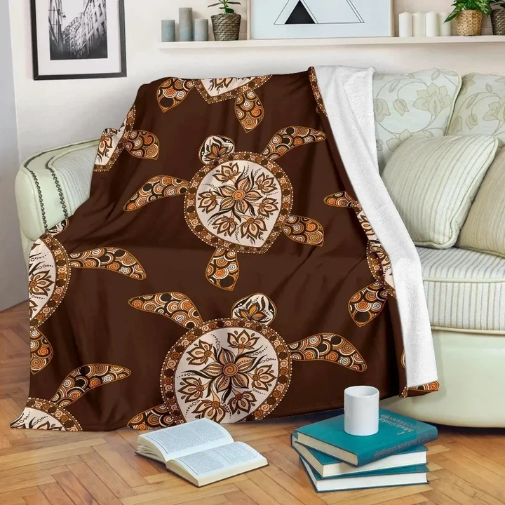 Alohawaii Blanket - Brown Polynesian Turtle Premium Blanket