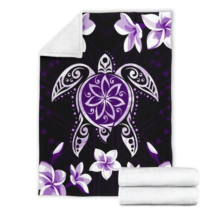 Alohawaii Blanket - Hawaiian Violet Turtle Plumeria Blanket