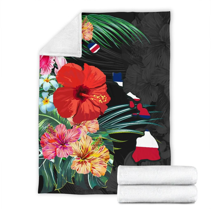 Alohawaii Premium Blanket - Hawaii Map Hibiscus Blanket - AH J0 - Alohawaii