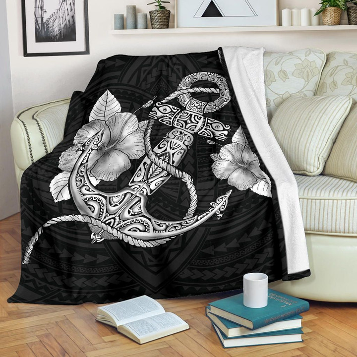 Alohawaii Blanket - Anchor White Poly Tribal Premium Blanket