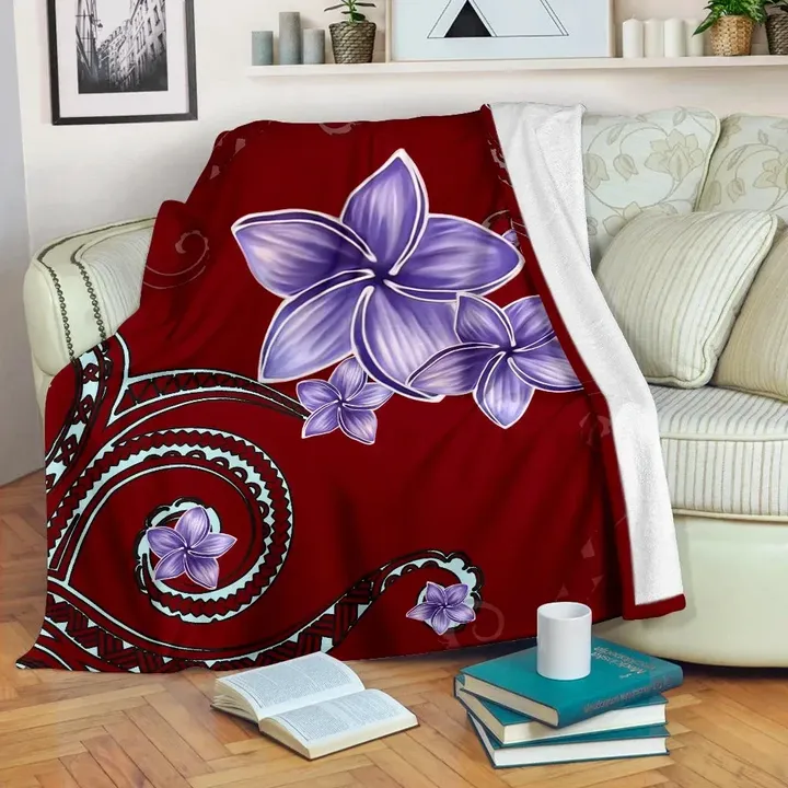 Alohawaii Blanket - Hawaii Plumeria Purple Premium Blanket