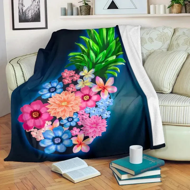 Alohawaii Blanket - Hawaii Pineapple And Flower Premium Blanket