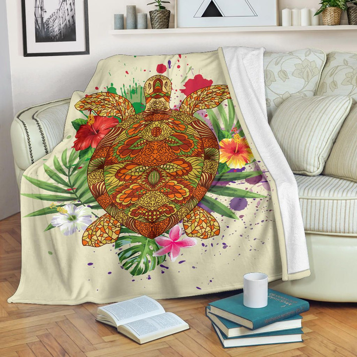 Alohawaii Blanket - Hawaii Turtle Life Hibiscus Design Premium Blanket