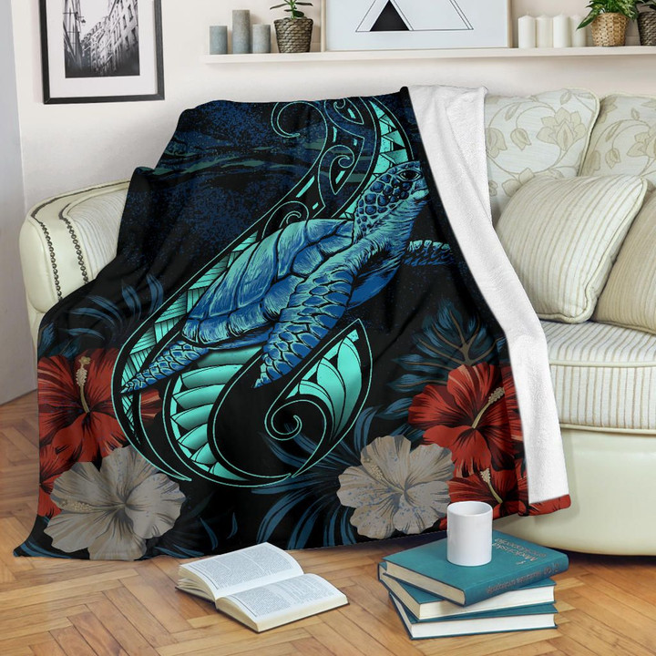 Alohawaii Blanket - Hawaii Polynesian Honu Sea Hibiscus Premium Blanket