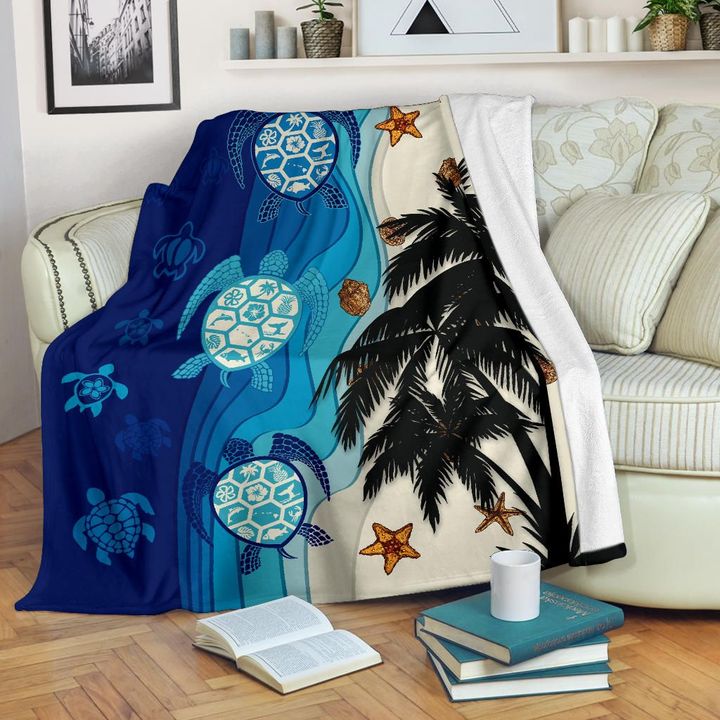 Alohawaii Blanket - Hawaiian Sea Turtle Symbol Palm Premium Blanket