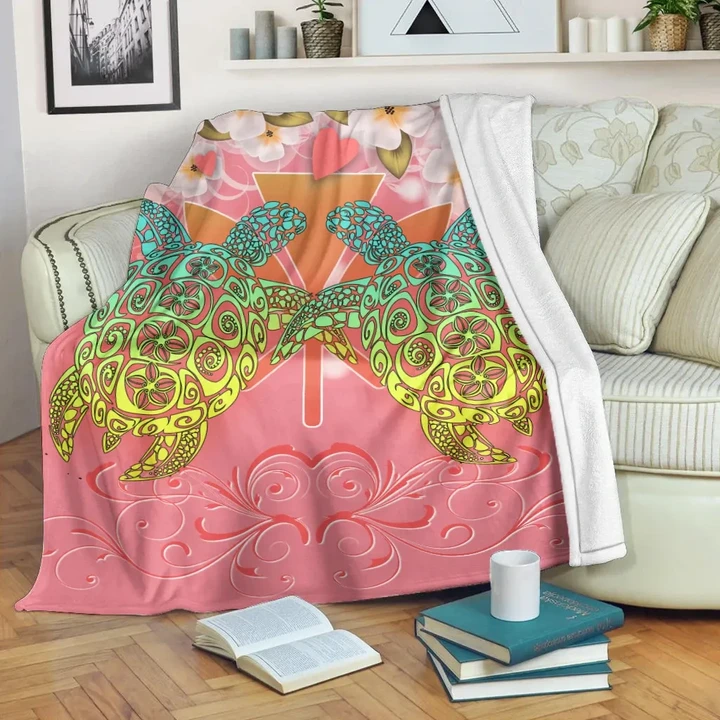 Alohawaii Blanket - Hawaii Turtle Couple Plumeria Valentine Pattern Premium Blanket - Bond Style