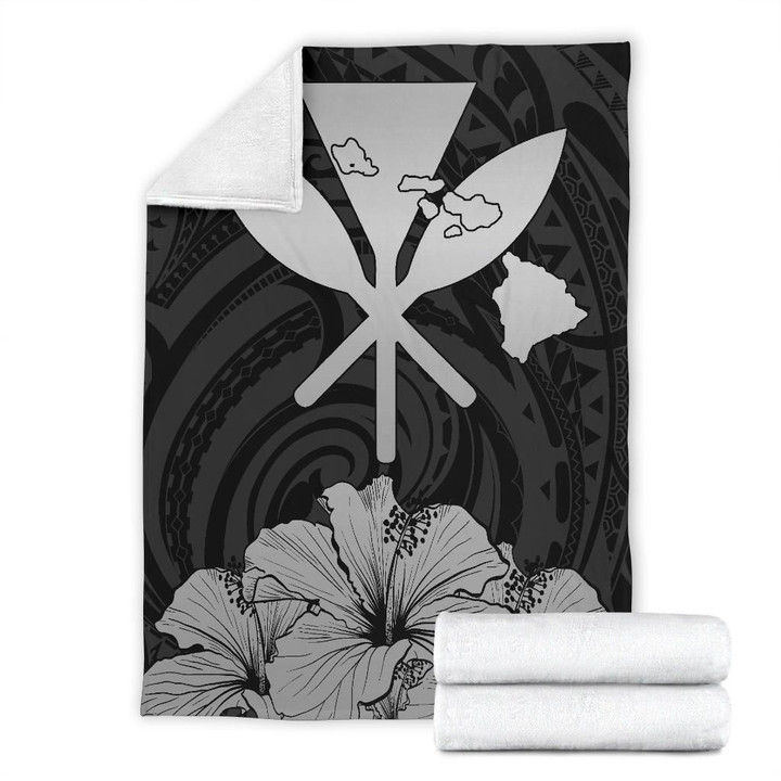 Alohawaii Blanket - Hawaiian Kanaka Premium Blanket Hibiscus Polynesian Love Gray