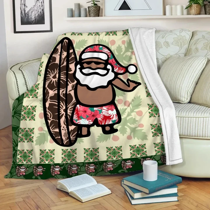 Alohawaii Blanket - Hawaiian Quilt Christmas - Santa Claus Surf Premium Blanket