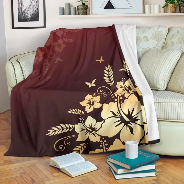 Alohawaii Blanket - Golden Hibiscus Premium Blanket