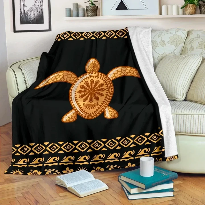 Alohawaii Blanket - Golden Polynesian Turtle Premium Blanket