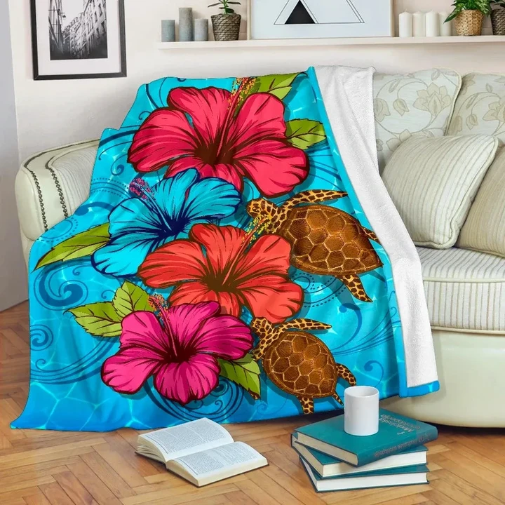 Alohawaii Blanket - Ocean Hibiscus Premium Blanket
