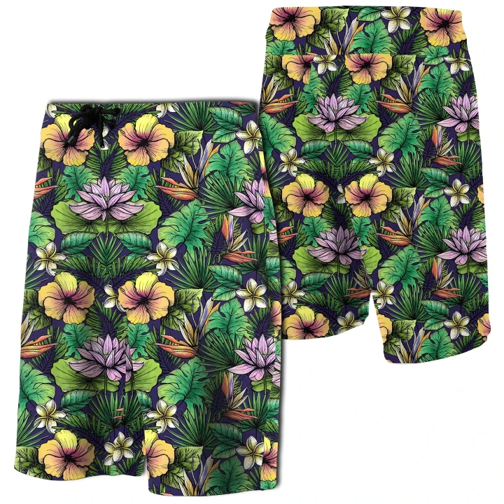 Alohawaii Short - Hawaii Hibiscus And Plumeria Green Board Shorts