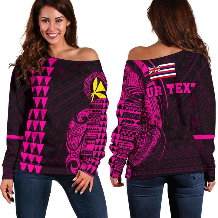 Hawaii Kanaka Polynesian Personalized Women's Off Shoulder Sweater - Pink - AH - J6 - Alohawaii