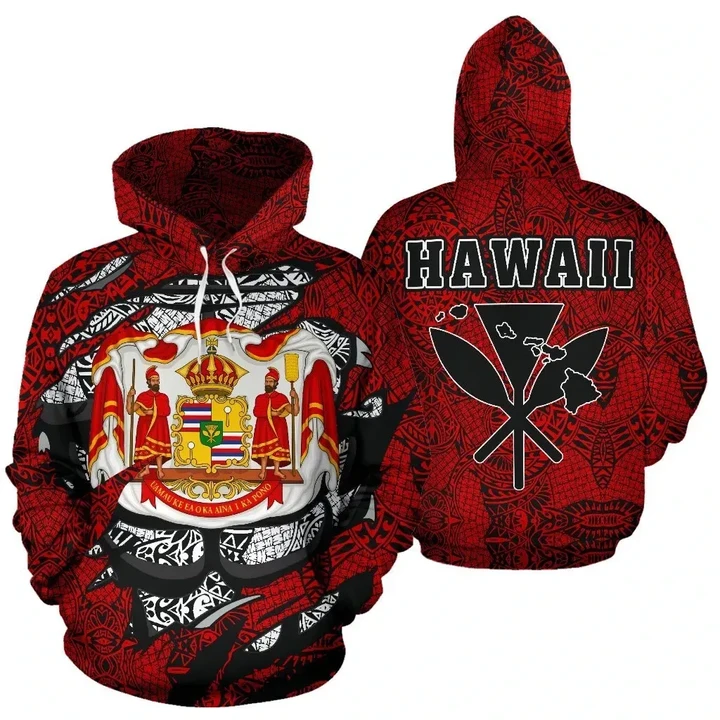 Alohawaii Clothing, Hoodie Polynesian Kanaka Maoli Royal Coat Of Arms Hawaii Red | Alohawaii.co