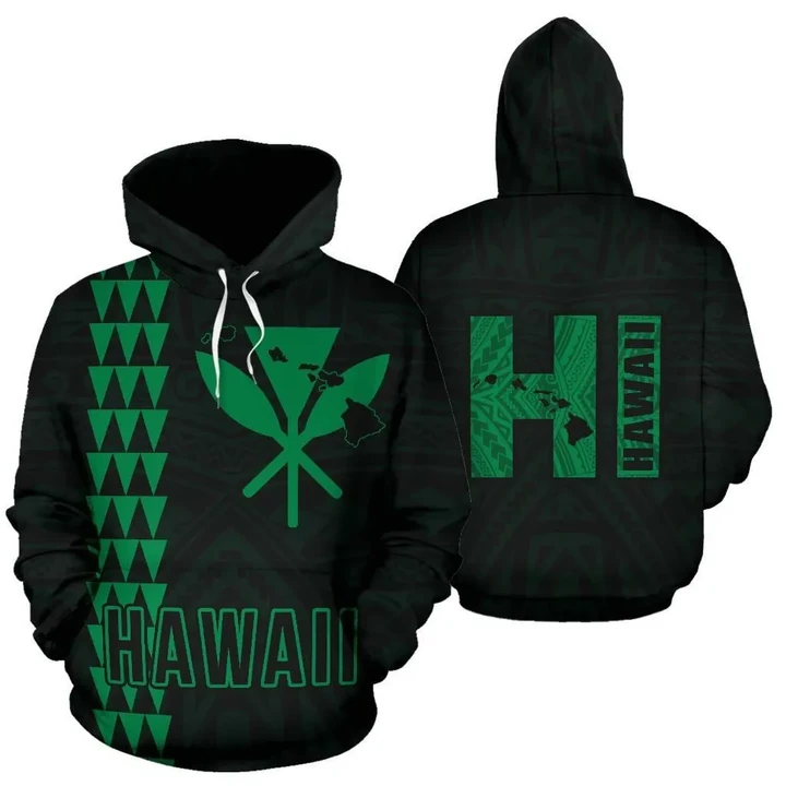 Alohawaii Clothing, Hoodie Polynesian Kakau Kanaka Map Of Hawaii Green | Alohawaii.co