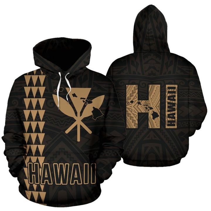 Alohawaii Clothing, Hoodie Polynesian Kakau Kanaka Map Of Hawaii Gold | Alohawaii.co