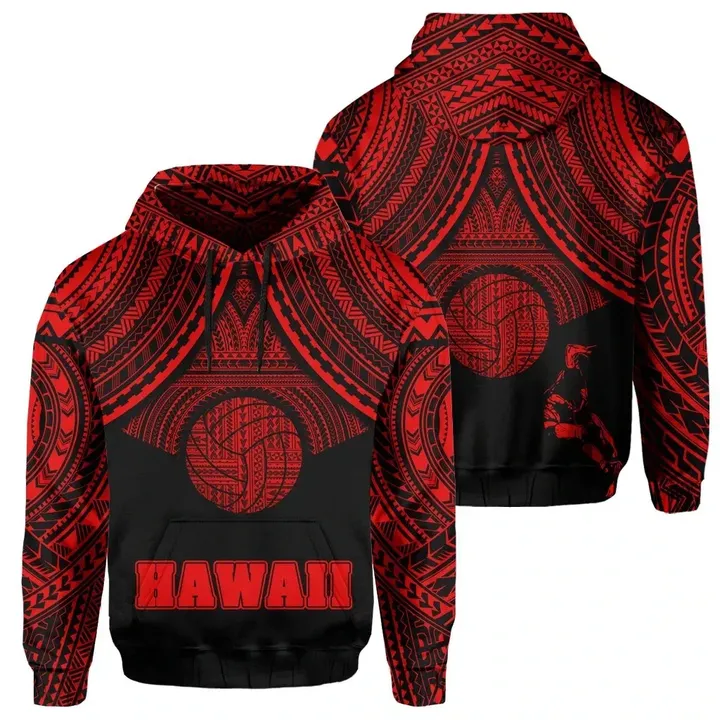 Alohawaii Clothing, Hoodie Polynesian Volleyball Hawaii, Red | Alohawaii.co