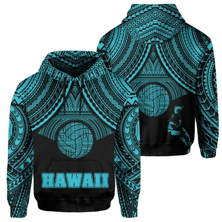 Alohawaii Clothing, Hoodie Polynesian Volleyball Hawaii, Blue | Alohawaii.co