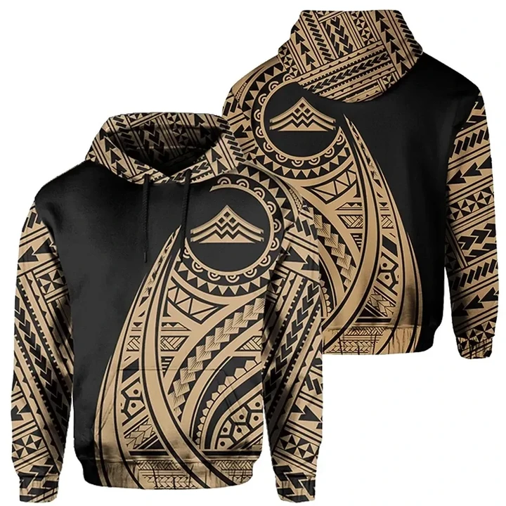 Alohawaii Clothing - Hoodie Hawaii Mauna Kea Polynesian Tatoo Style Gold - AH - J71