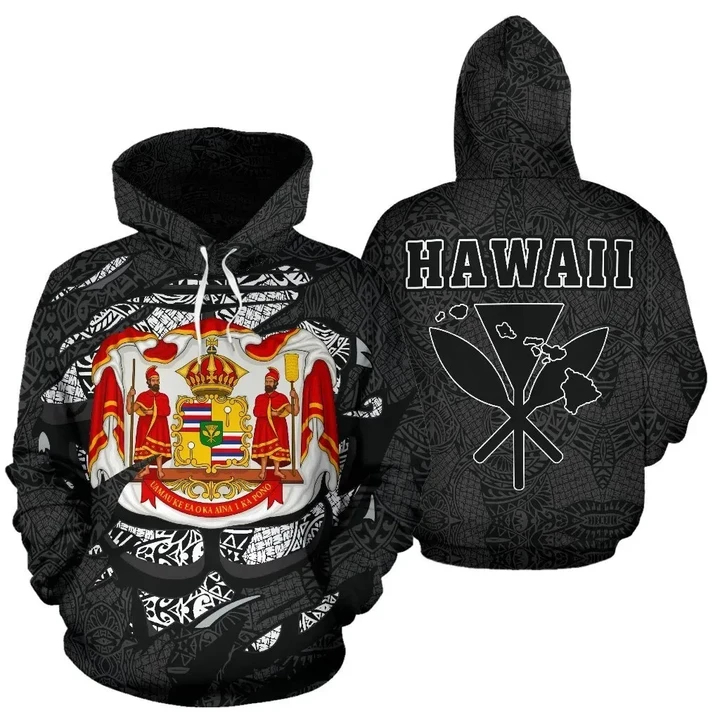 Alohawaii Clothing, Hoodie Polynesian Kanaka Maoli Royal Coat Of Arms Hawaii Gray | Alohawaii.co