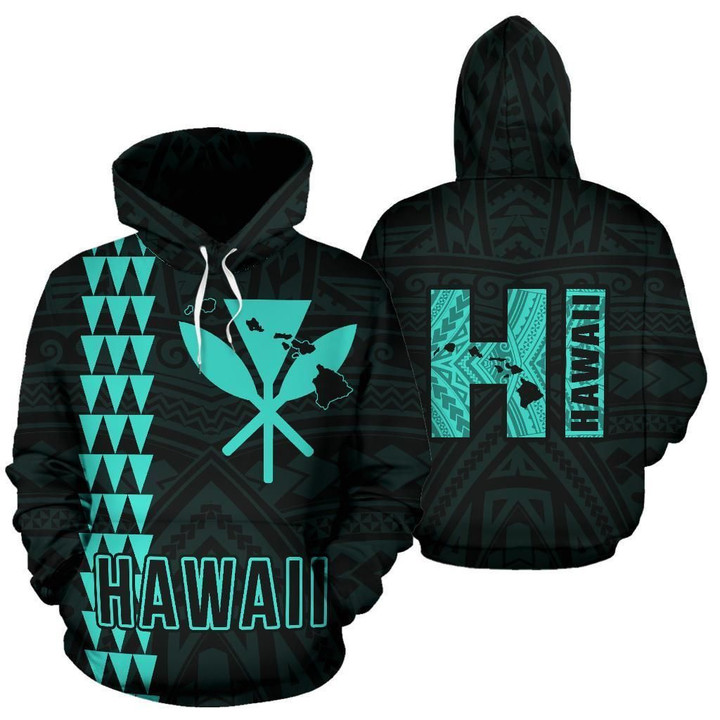 Alohawaii Clothing, Hoodie Polynesian Kakau Kanaka Map Of Hawaii Turquoise | Alohawaii.co