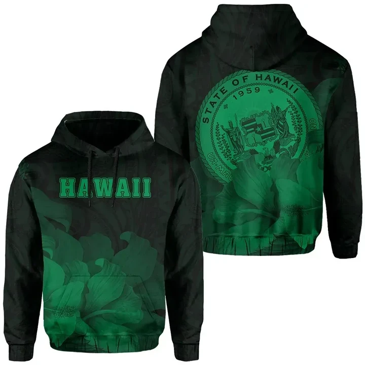 Alohawaii Clothing - Hoodie Tropic Hibiscus Seal Of Hawaii - Green - AH - J1