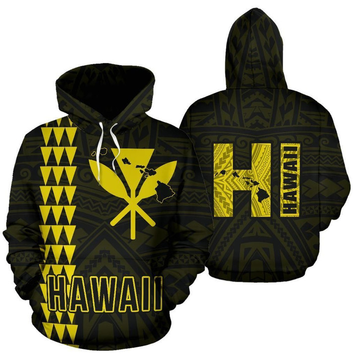 Alohawaii Clothing - Hoodie Polynesian Kakau Kanaka Map Of Hawaii Yellow - AH - J1