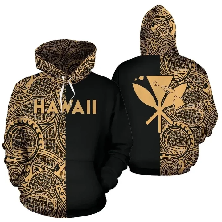 Alohawaii Clothing - Hoodie Hawaii Kanaka Polynesian The Half Gold - AH - J3