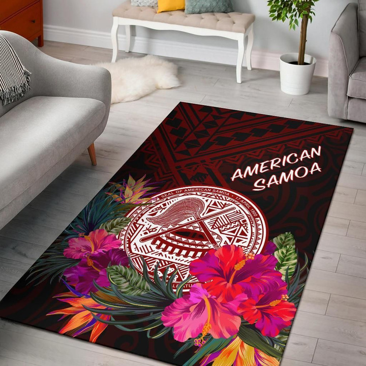 Alohawaii Home Set, Area Rug American Samoa, Coat Of Arm With Polynesian Patterns | Alohawaii.co