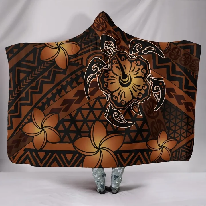 Alohawaii Clothing - Hooded Blanket Hawaii Mix Polynesian Turtle Plumeria Nick Style Orange | Alohawaii.co