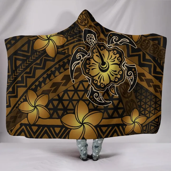 Alohawaii Clothing - Hooded Blanket Hawaii Mix Polynesian Turtle Plumeria Nick Style Brown | Alohawaii.co