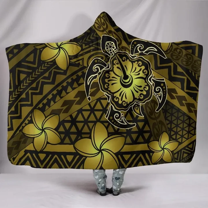 Alohawaii Clothing - Hooded Blanket Hawaii Mix Polynesian Turtle Plumeria Nick Style Yellow | Alohawaii.co