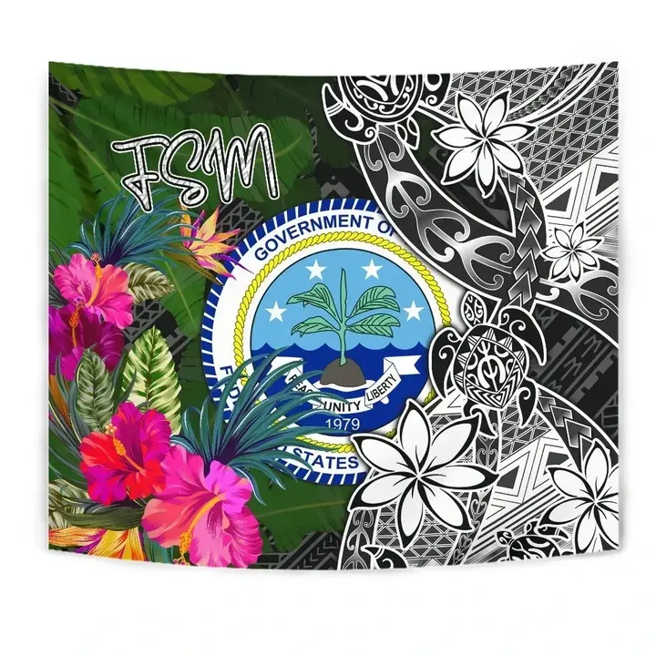Alohawaii Home Set - Federated States of Micronesia Tapestry - Turtle Plumeria Banana Leaf | Alohawaii.co