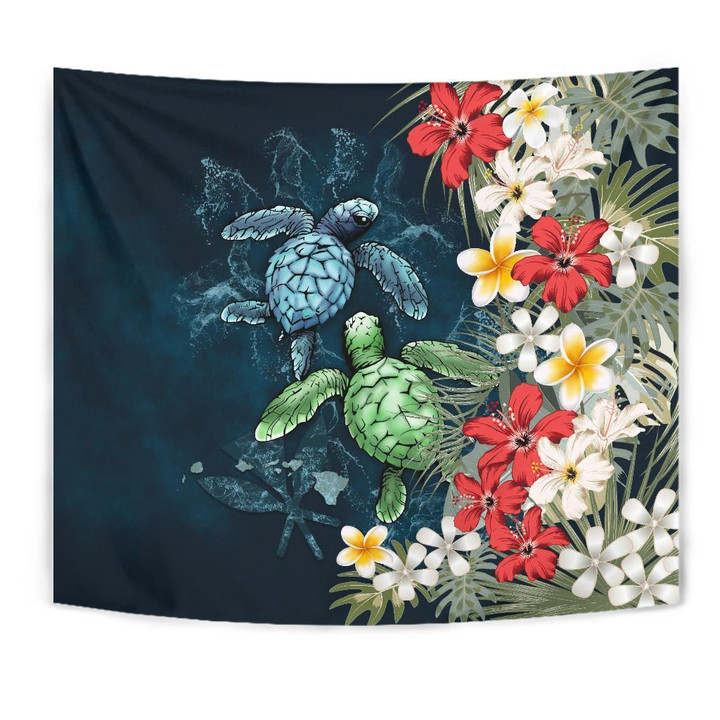 Alohawaii Home Set - Kanaka Maoli (Hawaiian) Tapestry - Sea Turtle Tropical Hibiscus And Plumeria | Alohawaii.co