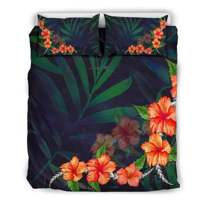 Alohawaii Bedding Set - Cover and Pillow Cases Hawaiian Hibiscus Palm Tree Background Polynesian | Alohawaii.co